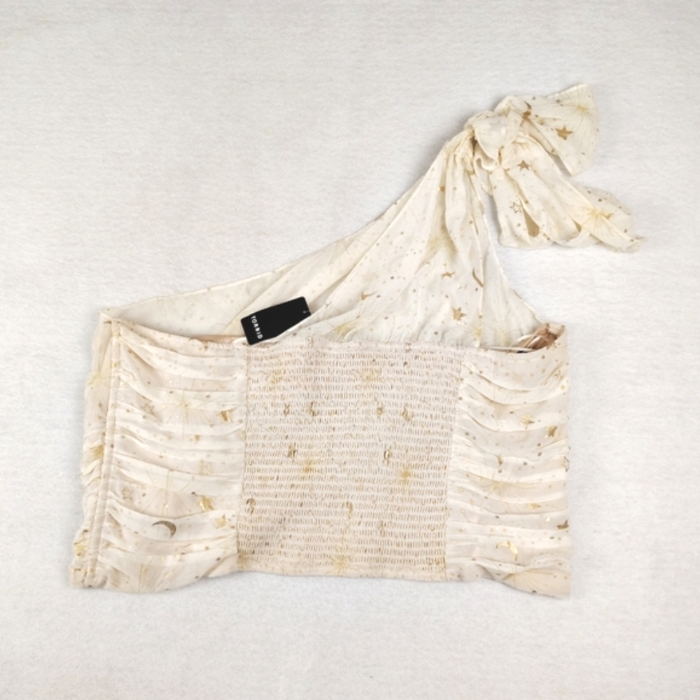 NWT Torrid Chiffon Foil One Shoulder Crop Top In Cream and Gold Combo 3X - Picture 4 of 8